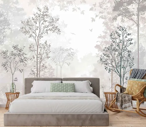 Vista 2 de Jdayda Mural de papel pintado Bosque brumoso, tamaño grande