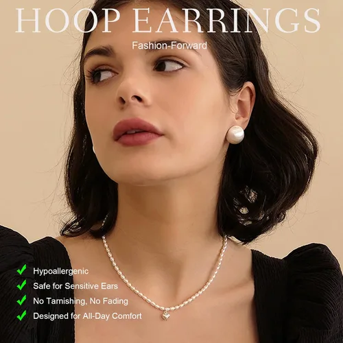 Vista 21 de KELMALL Aretes tipo argolla de oro de 14 quilates para mujer, hipoalergénicos, gruesos, redondos, no se deslustra, para orejas sensibles