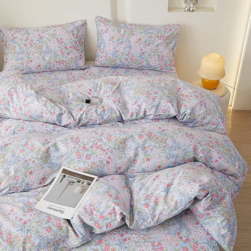 Vista 49 de Juego de funda de edredón blanca con estampado floral azul, juego de ropa de cama de algodón suave estilo bohemio, juego de ropa de cama estética