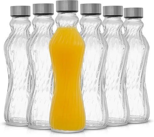 Vista 9 de JoyJolt Juego de botellas de agua de vidrio de primavera de 6 a 18 onzas con tapas de acero inoxidable, botellas de vidrio con tapas a prueba