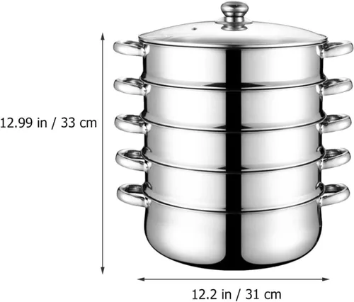 Vista 3 de BESTonZON Olla de estofado Alimentos Práctica olla de vapor olla olla olla con tapa cesta acero inoxidable Alimentos Cocinar Cocinar