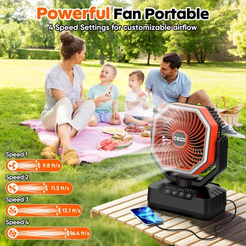 Vista 2 de COZII Ventilador portátil recargable, ventilador de batería de 20000 mAh de hasta 70 horas de funcionamiento, ventilador de campamento con luz LED