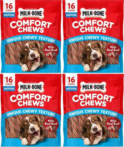 Vista 14 de Milk-Bone - Masticadores de confort, golosinas para perros sin piel cruda con textura masticable única y carne de vacuno real, 3 masticables
