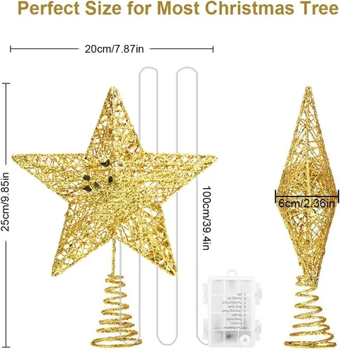 Vista 7 de YAUNGEL Estrella para la Copa del Árbol de Navidad, Estrella para la Copa del Árbol con 40 LED y Control Remoto Operado por Batería Luces Cálidas