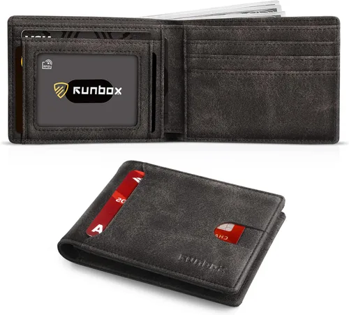Vista 20 de RUNBOX Cartera delgada para hombre, 11 ranuras para tarjetas de crédito, de cuero, con bloqueo RFID, pequeña, delgada, plegable, minimalista 0 negro