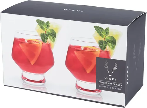 Vista 11 de Viski Raye Copas de ponche de cristal con patas juego de 2 - Juego de regalo de copas de cóctel de vidrio transparente de cristal premium, sin