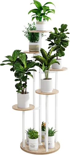 Vista 8 de INGIORDAR - Soporte para plantas de 4 niveles para interiores Multiple Plants with MDF Top Board Metal for Balcony Living Room Patio Garden