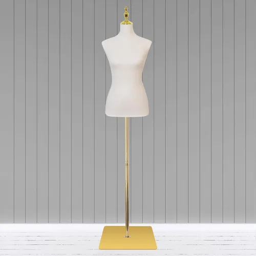 Vista 5 de Maniquí femenino, maniquí ajustable de 54" a 76" de altura con torso y soporte metálico y superficies de cuero para mostrar faldas y camisas