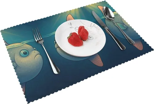 Vista 10 de Rectangular Placemats Set of 4, Heat Resistant Liquid Metal Printed Kitchen Dining Table Mats