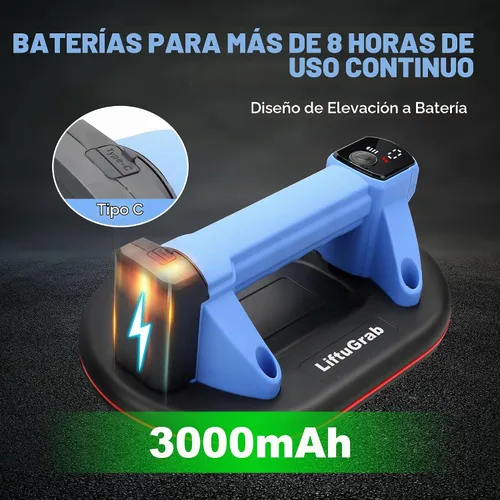 Vista 4 de Ventosa eléctrica con capacidad de carga máxima de 551 libras, base de 10 pulgadas con pantalla LED para succión Batería de 2000 mAh Carga tipo C