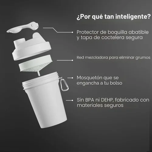Vista 4 de Smartshake Lite - Paquete de 4 botellas mezcladoras de proteínas de 13.5 onzas, tapa de rosca a prueba de fugas, sin BPA, unisex, gris niebla, verde