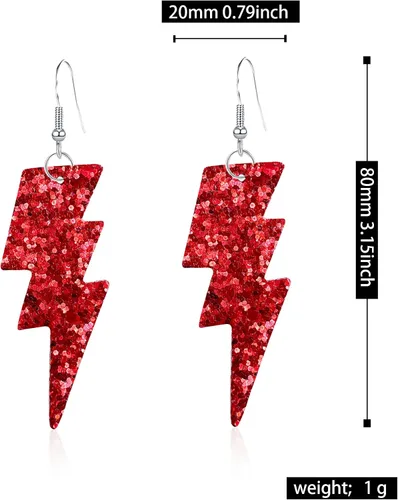 Vista 4 de YUNXI Aretes de lentejuelas de poliuretano de los años 80 para Halloween, aretes de relámpago, retro, ligeros, colgantes para mujeres y niñas