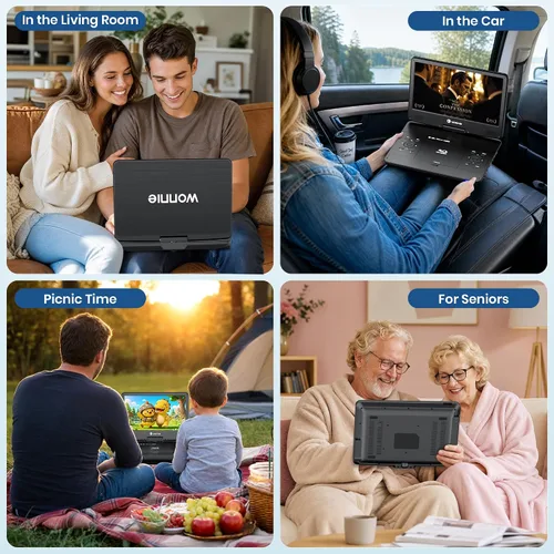 Vista 8 de WONNIE Reproductor Blu Ray portátil de 16.9 pulgadas con pantalla giratoria grande Full HD de 14.1 pulgadas 1080P, reproductor de DVD Blu-ray
