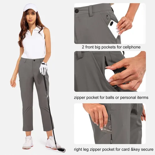 Vista 5 de BALEAF Pantalones de golf para mujer elásticos ligeros de secado rápido resistentes al agua con bolsillo con cremallera