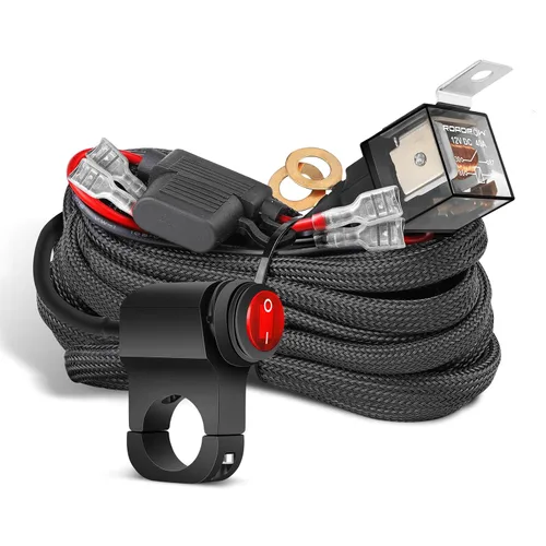 Vista 8 de Arnés de Cableado de 1 Cable, Nirider Interruptor de Manillar de Motocicleta 12V Relé de 40A Fusible Kit de Arnés de Cableado de Nylon para Barras