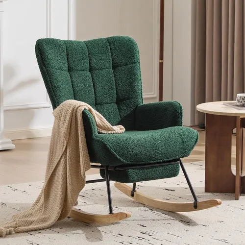 Vista 3 de Furniliving - Mecedora tapizada para cuarto de bebé, silla deslizante, mecedora moderna con reposapiés retráctil, silla de lectura con respaldo