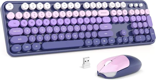 Vista 22 de MOFII Combo de teclado y mouse inalámbricos, teclado retro de máquina de escribir de 2.4 GHz, tamaño completo, lindos ratones inalámbricos, dongle