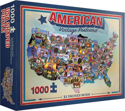 Vista 9 de TDC Games Rompecabezas de postal vintage en forma de Estados Unidos, 1,000 piezas