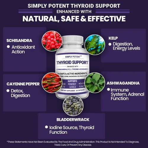 Vista 3 de Simply Potent Suplemento de apoyo tiroideo y apoyo suprarrenal 2 en 1 fórmula natural con yodo y ashwagandha para energía, metabolismo, enfoque