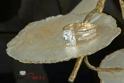 Vista 5 de Anillo de compromiso de 3,50 quilates con diamante de imitación de oro amarillo de 14 k