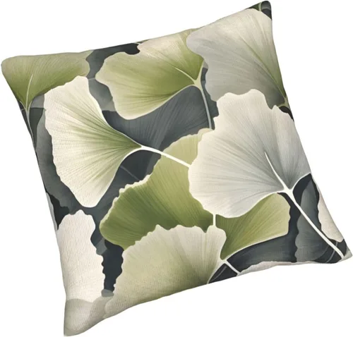 Vista 4 de Fundas de almohada de hojas de ginkgo verdes, decoración para sala de estar, funda de almohada para decoración de sofá, 16 x 16 pulgadas, 2