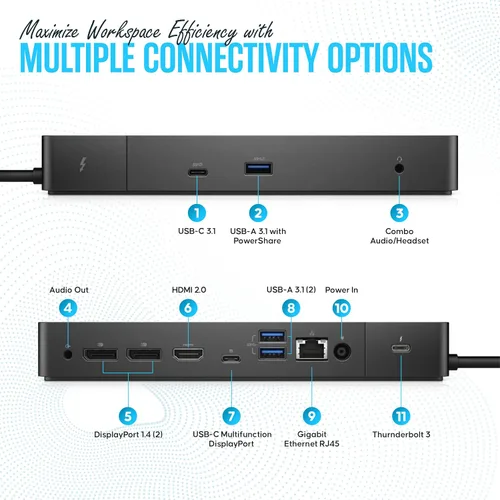 Vista 4 de Dell WD19TB Thunderbolt Dock - Estación de acoplamiento Dell Dual Monitor