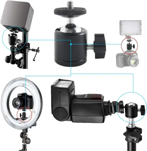 Vista 4 de EXMAX Cuerpo de aleación de aluminio de 360 grados giratorio Mini trípode cabeza de bola con rosca de 1/4 pulgadas montaje base para encendedor