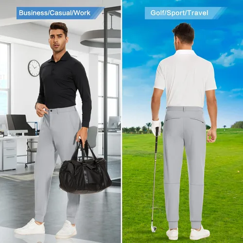 Vista 5 de JIM LEAGUE Pantalones deportivos de golf para hombre, con trabillas para cinturón, ajustados, elásticos, para trabajo, viajes, casual, corte cónico