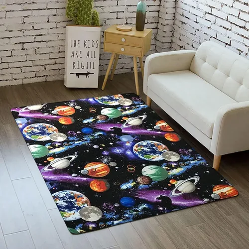 Vista 38 de Alfombra de espacio exterior para habitación de niños, 3 x 5 pies, alfombra Galaxy para dormitorio de niños, suave, antideslizante, sistema solar