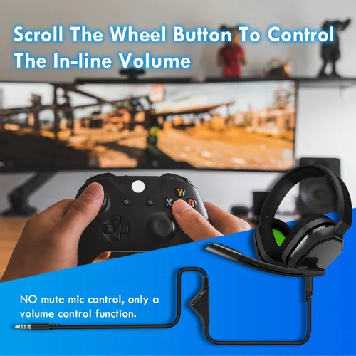 Vista 7 de Mcbazel 2M - Cable de repuesto para auriculares de 6.5 pies con control de volumen para Astro A10/A30/A40, cable de auriculares para PS5/PS4/Xbox