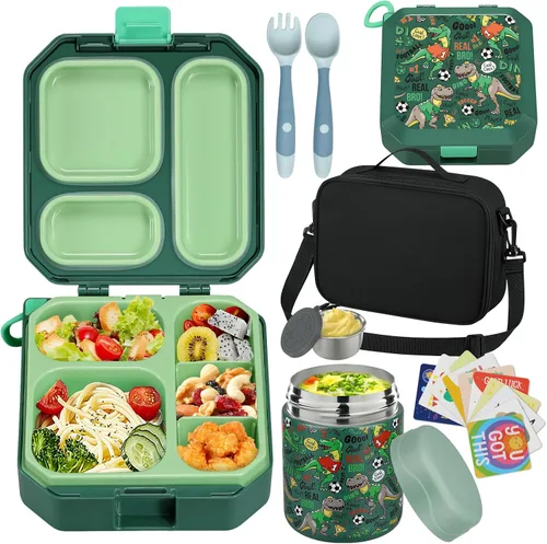 Vista 14 de wiwens - Lonchera Bento para niños con termo de sopa de 12 onzas, contenedor de comida para almuerzo a prueba de fugas con 5 compartimentos, termo