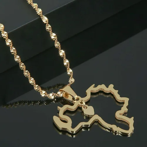 Vista 3 de Collar con colgante de mapa de Venezuela de acero inoxidable acero inoxidable Dorado G302
