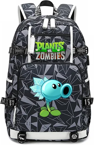 Vista 18 de ISaikoy Game Plants vs. Zombies - Mochila de hombro para libros, mochila escolar, color gris, Gris 15, Mochilas Daypack