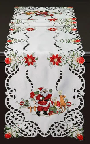 Vista 9 de Creative Linens Juego de 4 manteles individuales bordados de Navidad con Papá Noel, reno, flor de pascua, 11 x 17 pulgadas, color blanco
