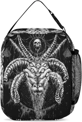 Vista 3 de Baphomet - Lonchera térmica con aislamiento de cabra de Satán, reutilizable, bolsa portátil para hombres y mujeres