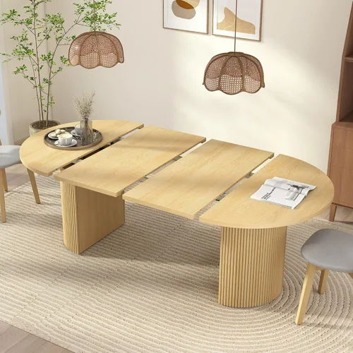 Vista 18 de weselon Mesa de comedor extensible de 42 a 105 pulgadas para 4 a 12, mesa de comedor ovalada expandible con base de pedestal estriada y pata