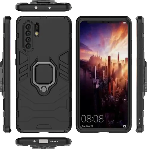 Vista 8 de Funda de teléfono para Huawei P30 Pro con protector de pantalla de vidrio templado y soporte magnético para anillo soporte soporte delgado