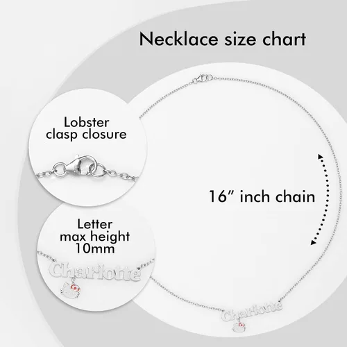 Vista 5 de Hello Kitty Collar con nombre personalizado plata chapada en oro de 14 quilates y collar con nombre personalizado cara