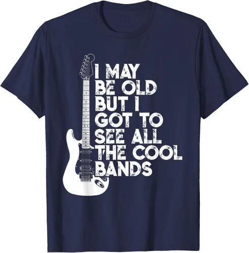 Vista 47 de Camiseta con texto en inglés "I May Be Old But I Got to See All The Cool Bands" Negro