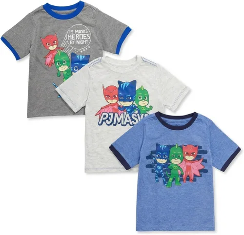 Vista 8 de Pj Masks 3 playeras para niños Blanco/Azul/Rojo