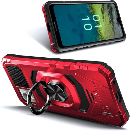 Vista 2 de NZND Funda para Nokia C110 con protector de pantalla de vidrio templado (cobertura máxima), protección de cuerpo completo [grado militar], funda Rojo