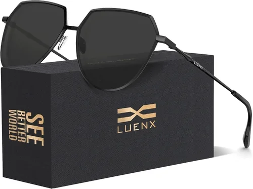Vista 2 de LUENX Aviator Sunglasses Women Men Polarized Polygon Flat Lenses Trendy Designer Style 58MM