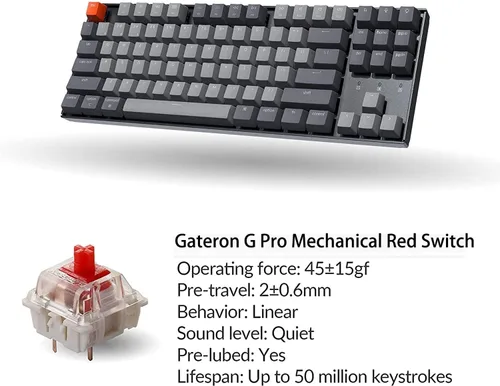 Vista 5 de Keychron Teclado mecánico inalámbrico para juegos K8 Tenkeyless 87 teclas BluetoothUSB con cable blanco retroiluminado N-Key Rollover TKL para Mac