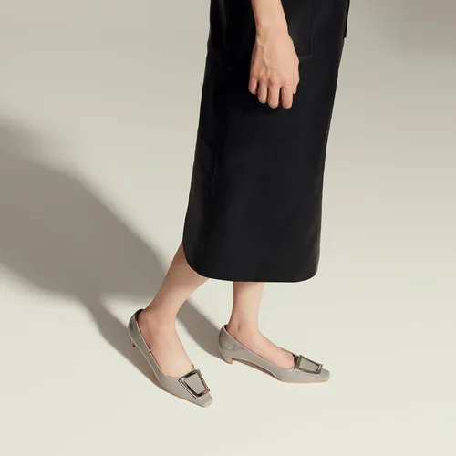 Vista 5 de C.Paravano Zapatos de tacón grueso con punta cerrada para mujer Tacones bajos de cuero Tacones bajos de punta cuadrada Zapatos de tacón de vestir