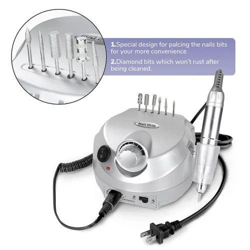 Vista 5 de BYOOTIQUE 30000RPM Pro - Taladro de uñas eléctrico para manicura y pedicura con amortiguador de pedal, 6 brocas de diamante, salón de belleza
