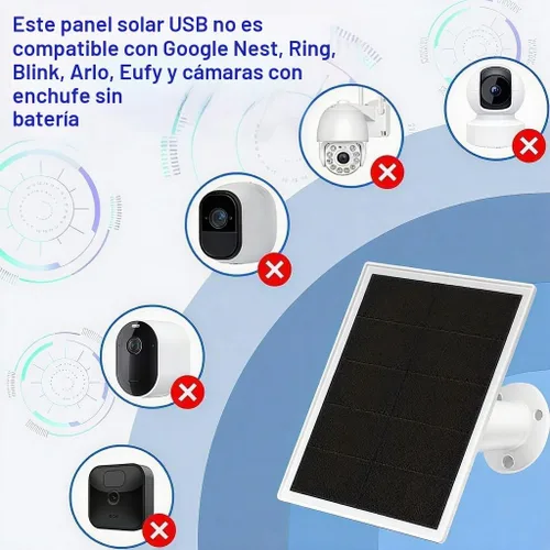 Vista 4 de Paquete de 2 paneles solares para cámara de seguridad con anillo, cargador de panel solar USB de 5 V de alta calidad IP65 impermeable, compatible