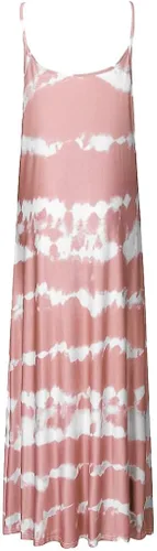 Vista 4 de anuyalue Vestidos de verano para mujer 2023 con estampado de rayas, vestido largo con tirantes delgados, vestido de cuello en V, sexy, casual