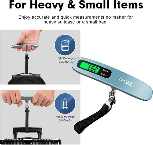 Vista 4 de BAGAIL Báscula digital de equipaje, báscula de equipaje colgante de 110 libras con pantalla LCD retroiluminada, báscula de pesaje portátil