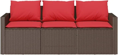 Vista 5 de Patio Sofa 3-Seater Brown Poly Rattan with Cushions Brown and Red