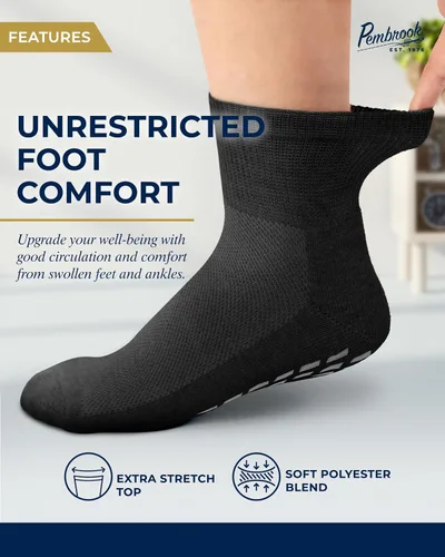 Vista 2 de Pembrook 6 pares de calcetines tobilleros diabéticos para hombres y mujeres con agarres, calcetines de neuropatía de 12 colores para hombres
